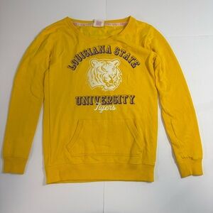 PINK Victoria Secret LSU Sweatshirt Med Louisiana State Tigers Yellow Crewneck